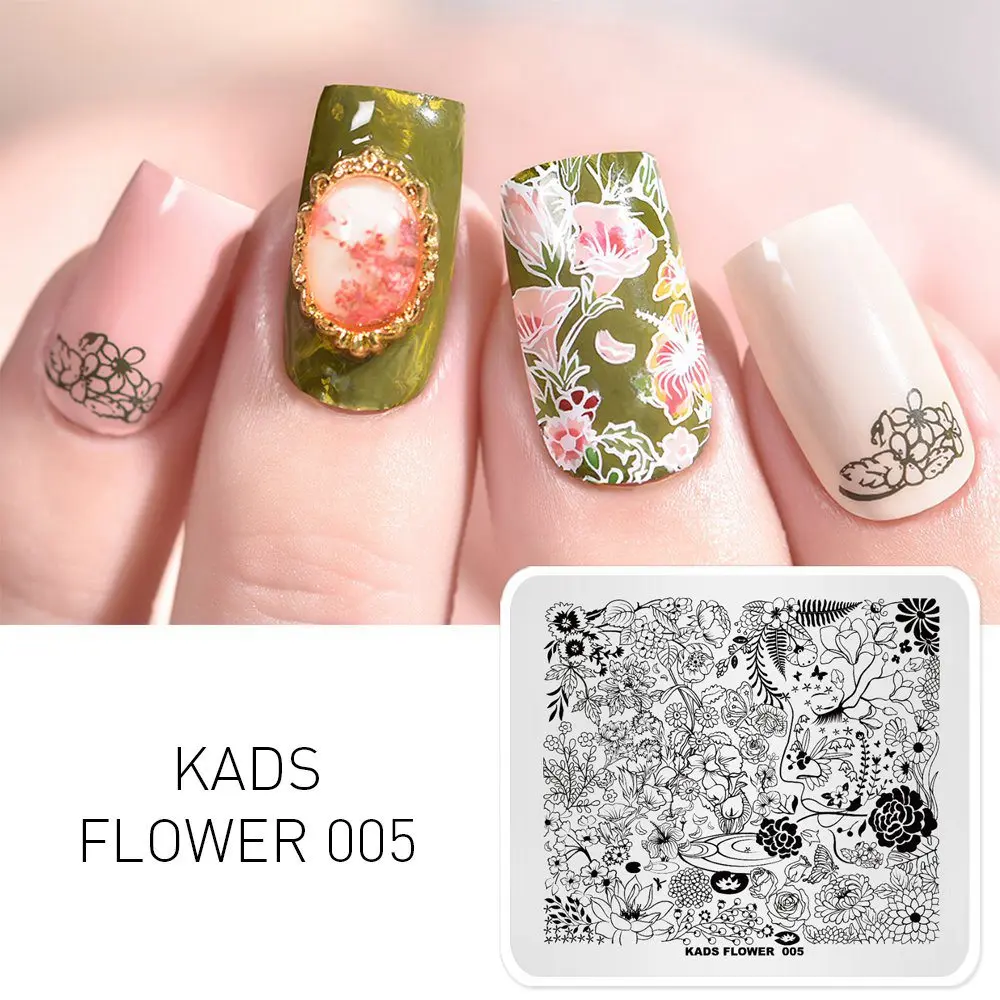 Flower 005 KADS пластины для штамповки ногтей 48 дизайнов цветок бабочка изображение дизайн ногтей штамп Шаблон трафарет для штамповки ногтей Маникюрный Инструмент - Цвет: Flower 005