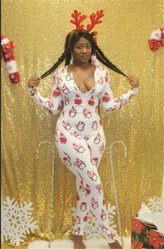 

hirigin 2020 New Sexy Women One Piece Pajama Fashion Cartoon Printed Long-Sleeved Trousers Jumpsuit Sleepwear Women's Lounges