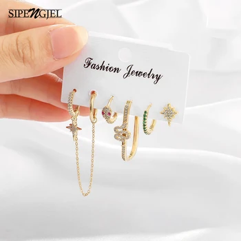

New Fashion Cubic Zircon snake Drop Earrings Set Gold And Silver Color Green Hoop Earrings For Women Jewelry