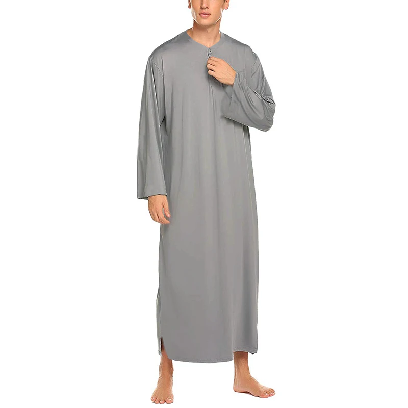 INCERUN, мужские халаты, однотонная цветная пижама с длинным рукавом, Повседневная Домашняя одежда с круглым вырезом и пуговицами, удобная ночная рубашка, мужские халаты, кафтан, S-3XL