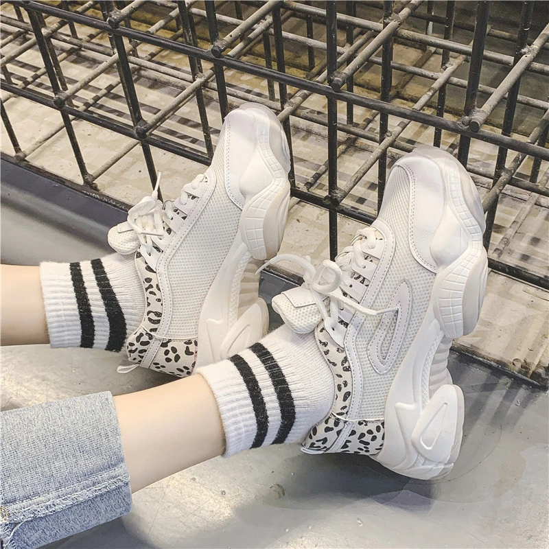 

2020 Women Chunky Platform Sneakers Designers Leopard Print Lace Up Old Dad Shoes Woman Female Basket Trainers Vulcanized Shoes