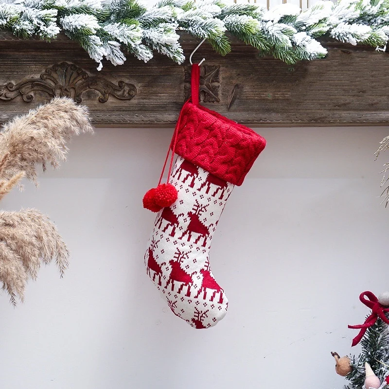 Christmas stocking knitted wool color stripe large capacity children candy gift bag 2020 New Year home window decoration