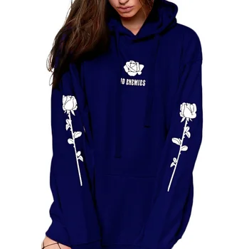 

Women's Hoodie printed rose Hooded Hoodie long sleeve coat for women