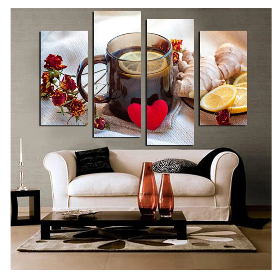 beaded Diamond Embroidery 5D DIY Painting 4PCS Lemon Tea 3d Cross Stitch Rhinestone Mosaic | Дом и сад