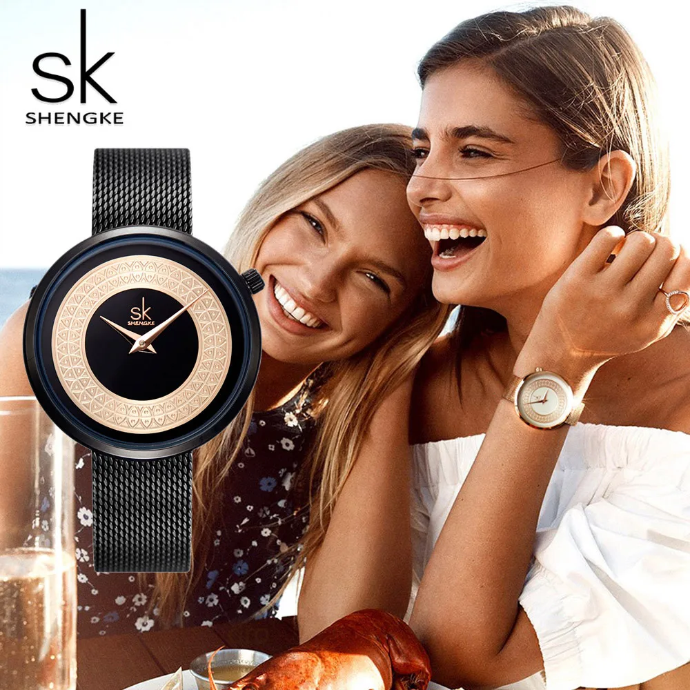 Простой минимализм Черное золото женские наручные часы модные рыбы круглые INS популярные женские часы Повседневные Вечерние часы подарок часы SK водонепроницаемые