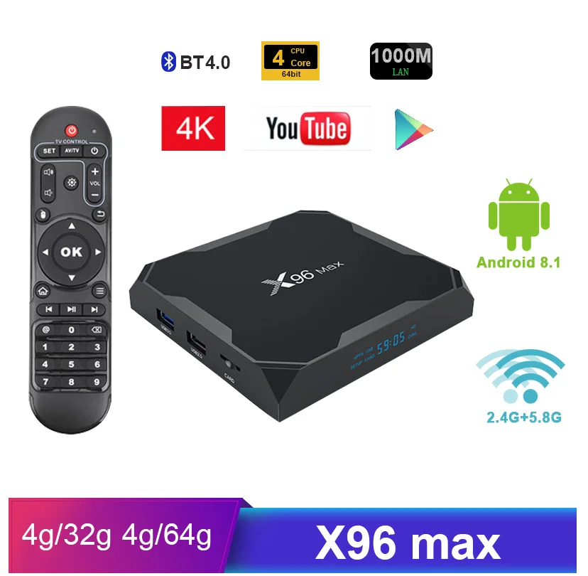X96 Max Smart TV BOX Android 8.1 OS Amlogic S905X2 Quad Core ARM 4K 2G