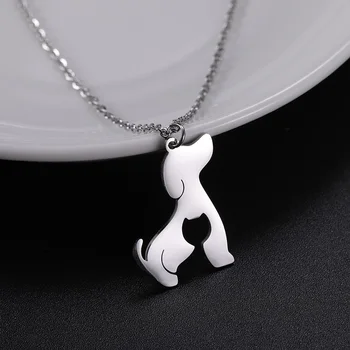 My Shape Dog and Cat Necklace for Women Girl Stainless Steel Chain Cute Animal Elephant Choker Silver Color Pendant Jewelry Gift