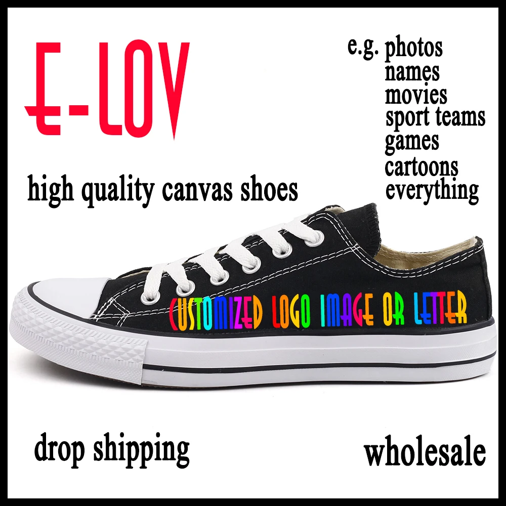 

Personality Logo Design Women Flat Casual Canvas Shoes Customize Top Brand Leisure Walking Shoes Footwear Drop Shipping
