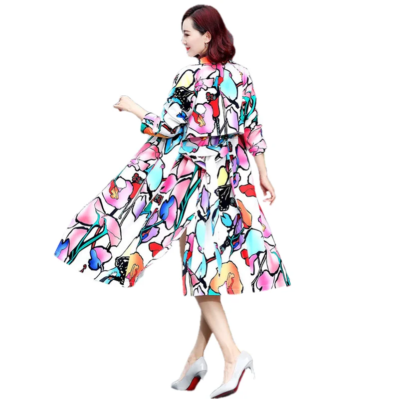 

Atumn Trench Coat Female Fashion Printed Women's Trench Coat Long Windbreaker Trench Casual Streetwear Women Clothing