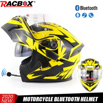 

New Motorcycle Full Face Helmets Double visors Flip up helmet DOT with Bluetooth Headset music GPS racing Motor Bike cycling