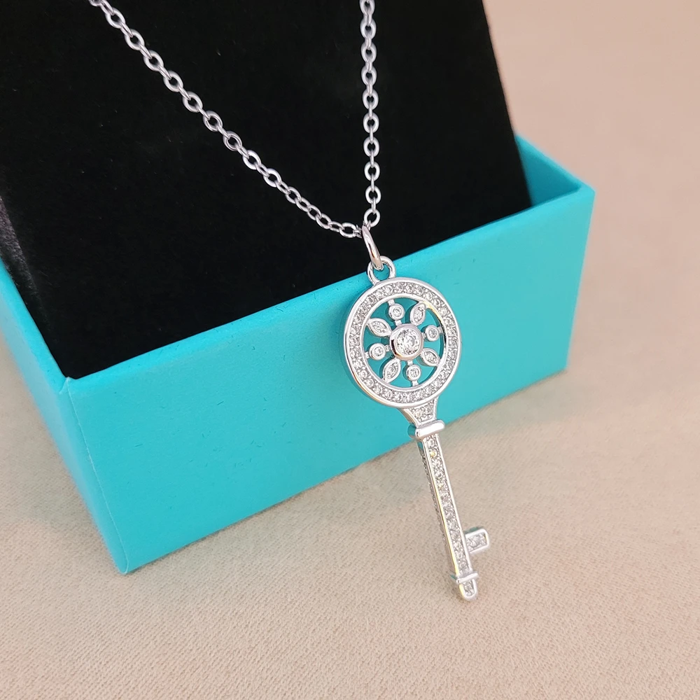 

Silver 925 Charm Necklaces For Women Zirconia Key Pendant Necklace Choker Collier Femme Wedding Jewelry Accessories Bijoux Gifts