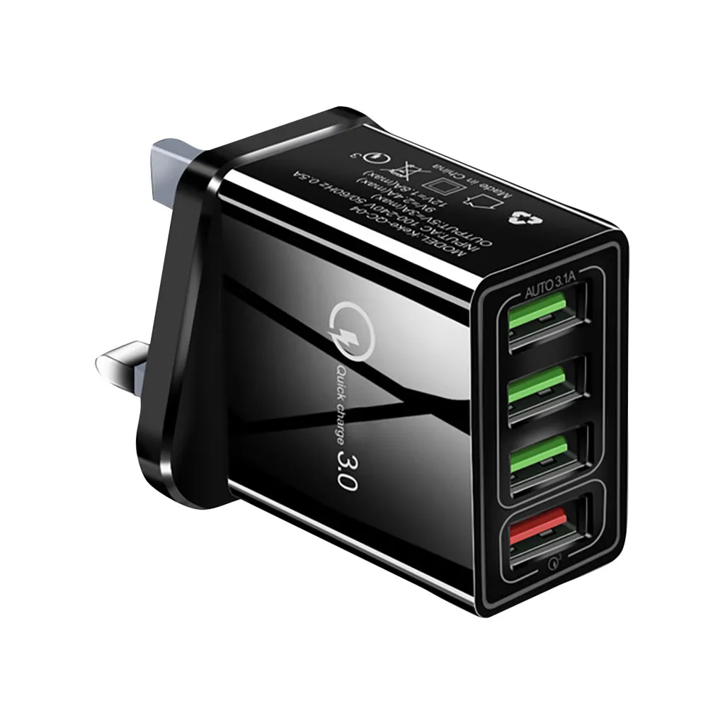 Настенное зарядное устройство 4USB, быстрая зарядка 3,0 QC, быстрое зарядное устройство для телефона, штепсельная вилка для Великобритании, США, ЕС, быстрая зарядка 5В, 2,4 А, для samsung Xiaomi#5 - Цвет: Черный