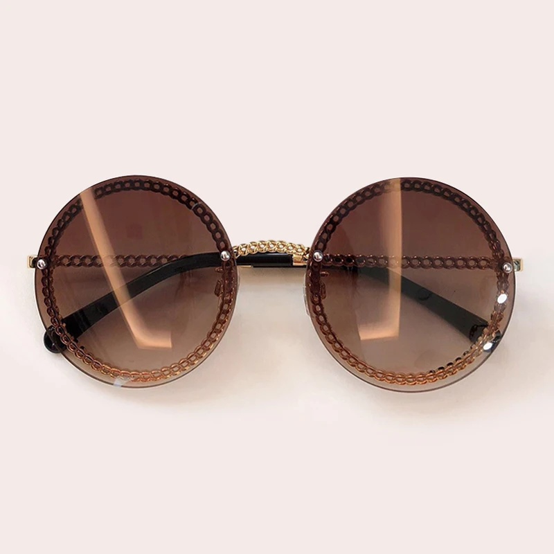 No.6 sunglasses Женские солнцезащитные очки без оправы Роскошные брендовые винтажные Ретро цепи Круглые Солнцезащитные очки женские оттенки - Цвет линз: No.6 sunglasses