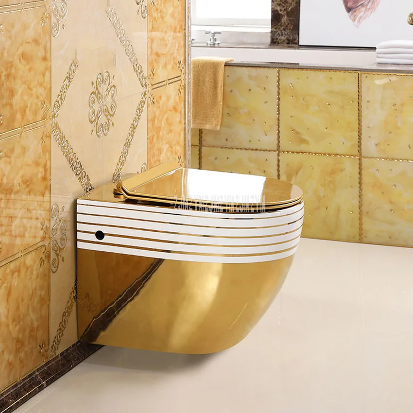 Ceramic Wall Mounted Toilet, Ceramic Gold Color Toilet