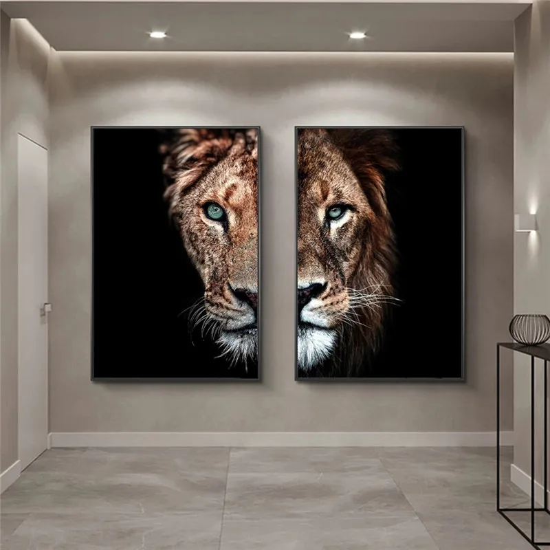 

African Wild Lion and Lioness Family Art Paintings Print on Canvas Art Posters and Prints Animals Lions Art Pictures Cuadros