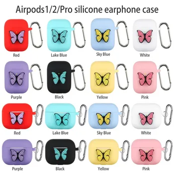 

3D Cute Butterfly Funda For Airpods Pro Case Bluetooth Wireless Headset Accessories Silicone Cover For Airpods 2 Case With Hook