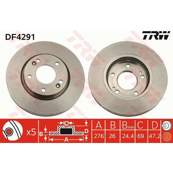 Диск тормозной HYUNDAI SANTA FE(SM) 01-/TRAJET 00- передний D=2