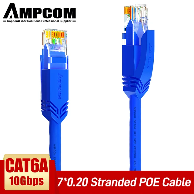 AMPCOM CAT6A Ethernet Cable 10Gbps RJ45 LAN Network Cable, High Speed Gaming UTP Patch 24AWG Strand Wire for Computer, PS5, Xbox UTP Blue