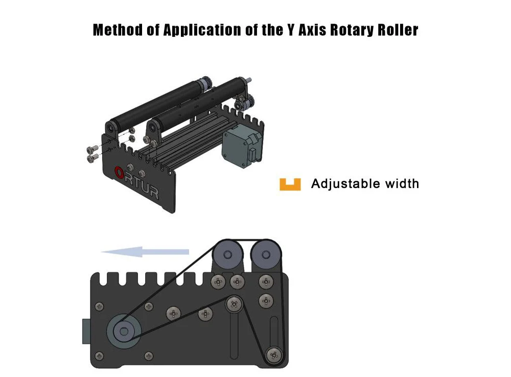 ORTUR Laser Engraver Y-axis Rotary Roller Engraving Module for Engraving Cylindrical Objects Cans - Black