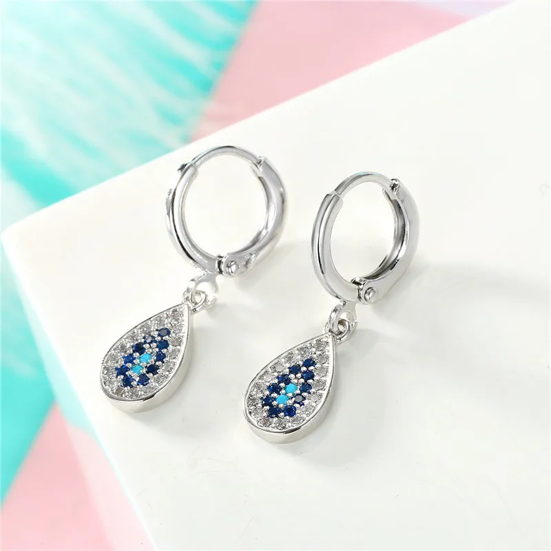 Silver color 1 пара, элегантные серьги-кольца с микро-инкрустацией циркония в форме капли воды для женщин, простой: золото, серебро, серьги в форме капли, ювелирные изделия E265 - Окраска металла: Silver color