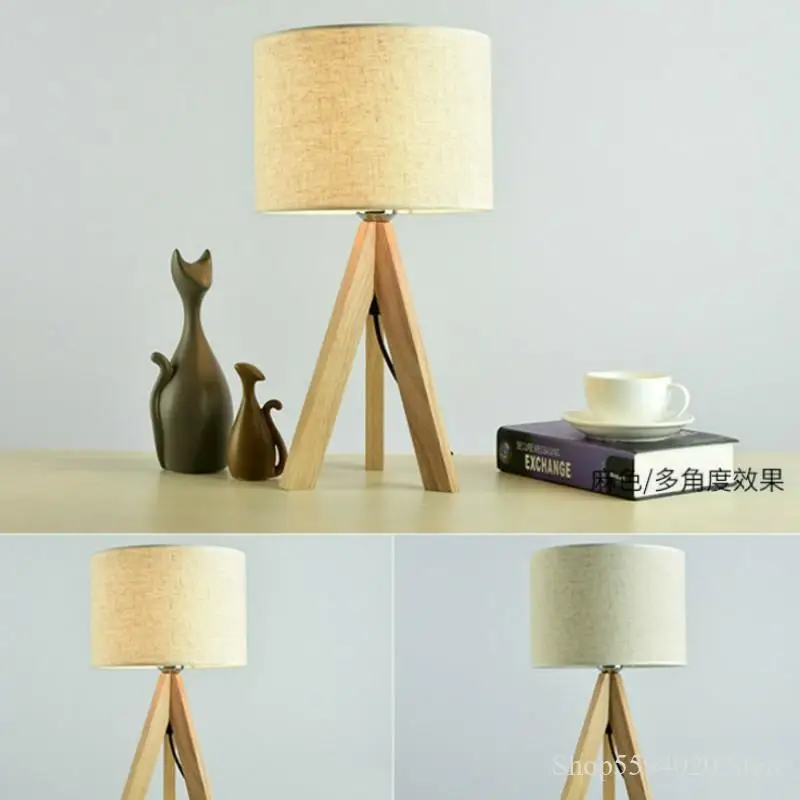 Современная настольная деревянная лампа с треногой прикроватные светильники