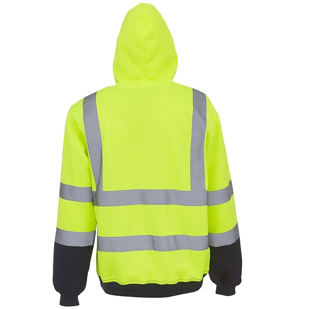 Men's Sport Reflective Polar Fleece Jacket High Visibility Pullover Long Sleeve Hooded Sweatshirt