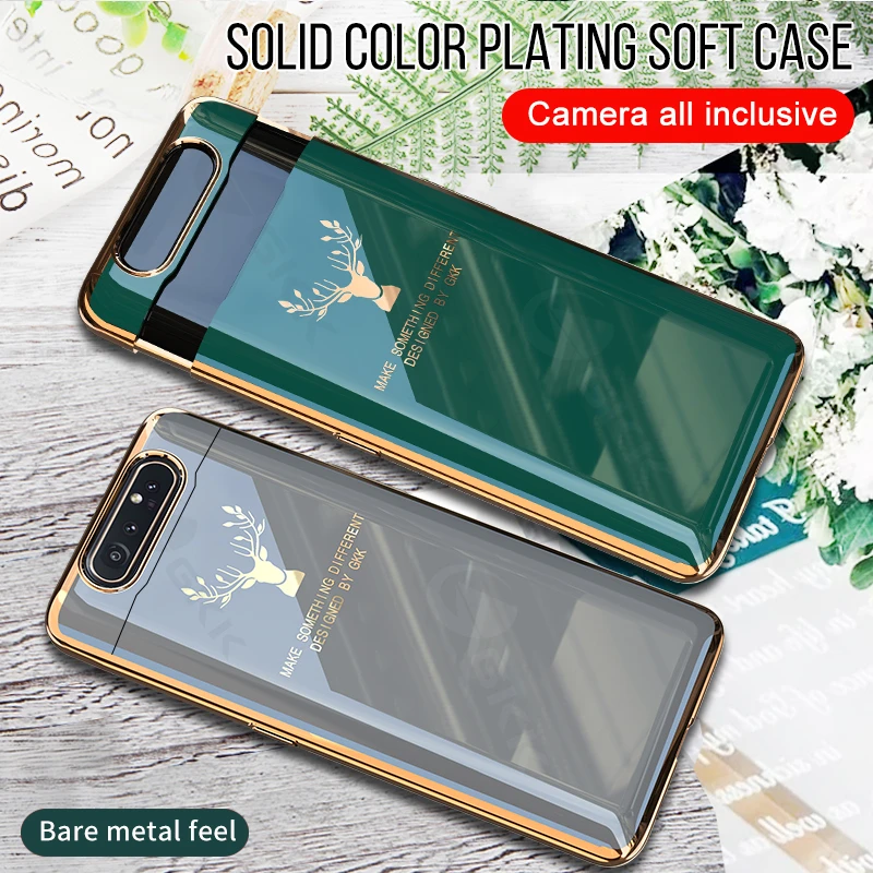 GKK Lifting Protection Case For Samsung A80 Case Luxury Plating Elk Patterns Anti-knock Hard Cover For Samsung A80 Case Fundas silicone case samsung
