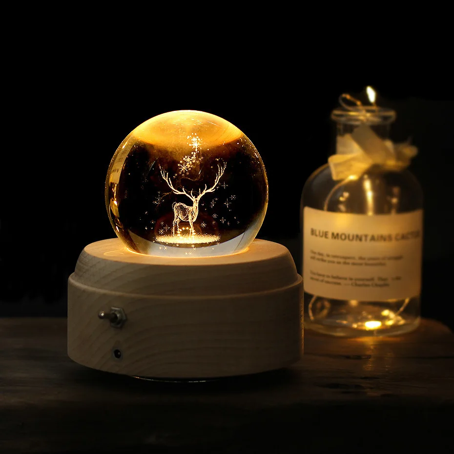 Galaxy деревянный хрустальный шар вращающийся Вращающийся Litt Le Prince Музыкальная шкатулка Рождественский спиральный подарок на день рождения тематический Заводной Тип