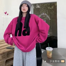 

Oversize Rose Red Sweater Women Plus Velvet Thick Autumn and Winter 2021 New Loose Ins Lazy Style Jacket