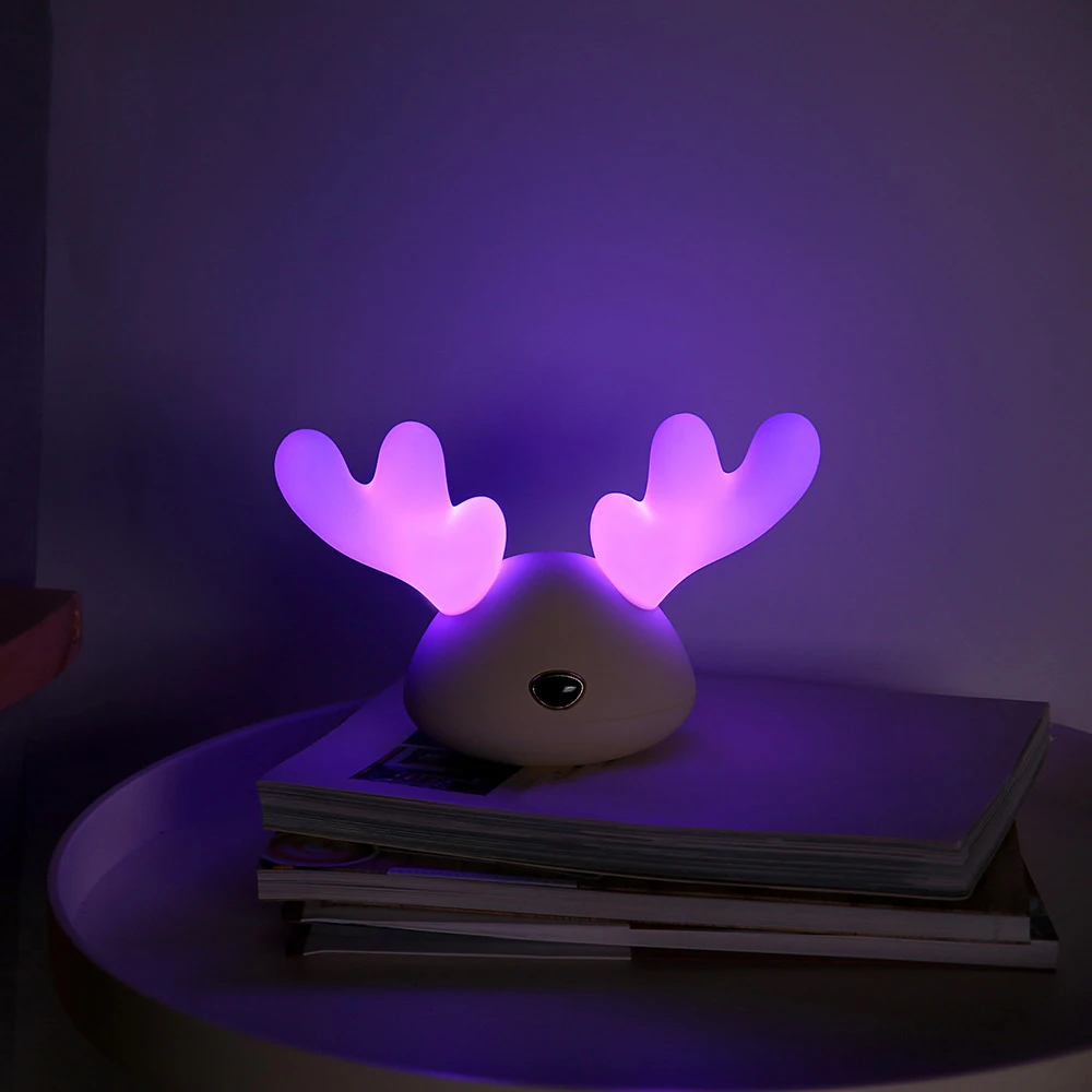 Cartoon Deer USB LED Night Light Charging Sleeping Lights 7 Color Changeable Light Lamp Soft Silicone Nightlight for Kids