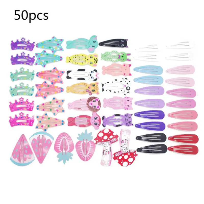 

50 50 Pcs/pack Cute Printed Flower Patterns Children Snap Hairpin Set Print Baby Girls Bangs BB Clip Kids Princess Hair Clips