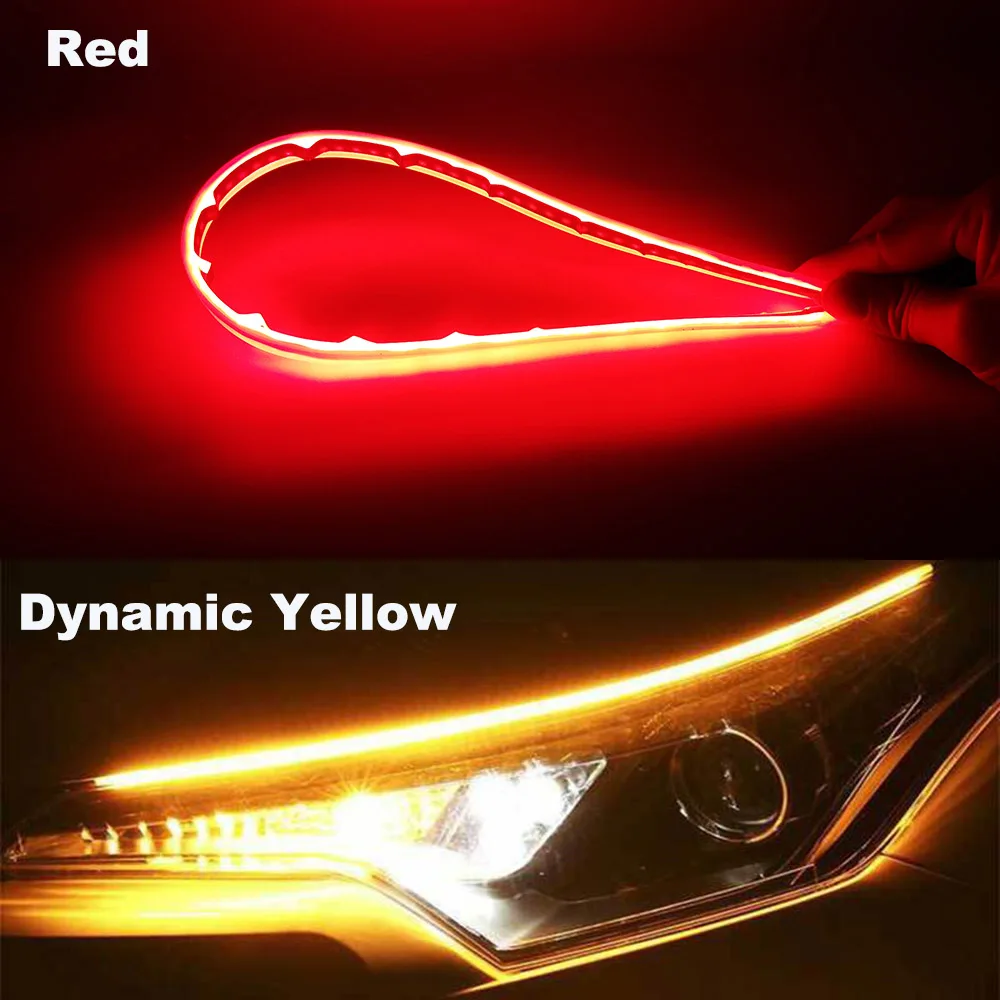 1 пара ультратонких автомобилей DRL светодиодный дневные ходовые огни белый указатель поворота желтый направляющая полоса для сборки фар Прямая поставка - Цвет: Red and Yellow