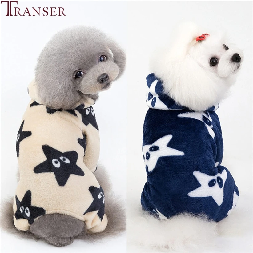 Transer Одежда для собак, принт со звездой, мягкий флисовый теплый комбинезон для животных, пальто с капюшоном для собак, Пижама для собак, Зимняя Одежда для питомцев 908