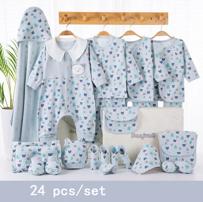 YKQ077C-24 piece 24 шт./компл. детская одежда для новорожденных, костюм с рубашкой для Штаны комбинезоны одеяло наборы нагрудников Одежда для мальчиков и девочек костюмы из хлопка голубого и розового цвета - Цвет: YKQ077C-24 piece