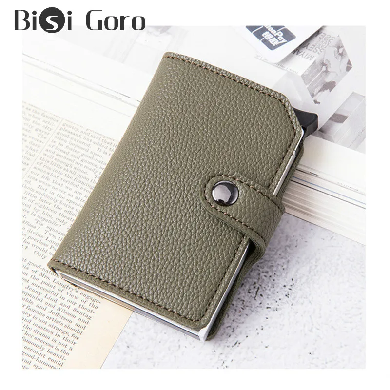 BISI GORO 2021 Rfid Blocking Button Double Protection Wallet Women Fashion Credit Card Holder Metal Aluminum Pop-up Mini | Багаж и сумки