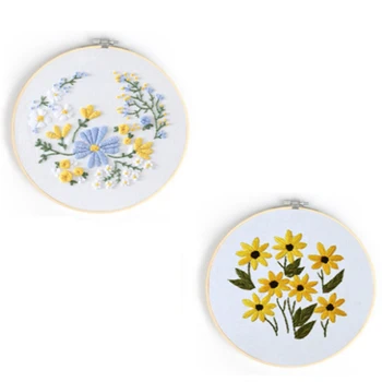 

2 Pack Embroidery Starter Kit, Stamped Embroidery Set, Cross Stitch, with Embroidery Cloth and Embroidery Hoop