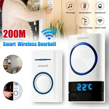 

4 Gear Adjustment Wireless Waterproof Doorbell 200m Range US EU UK AU Plug Home Intelligent Door Bell Chime 1 Button Receiver