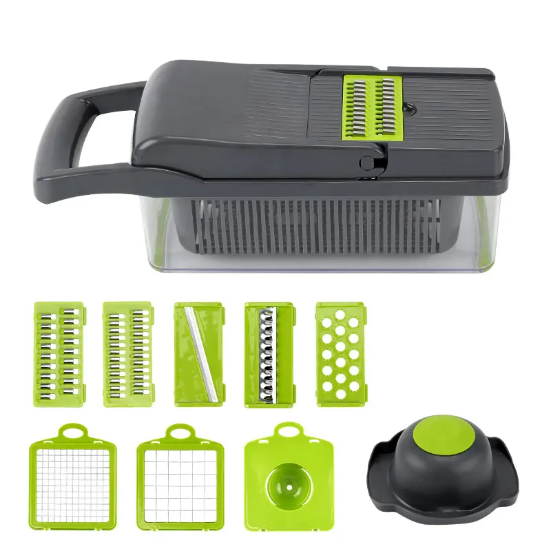 Vegetable Cutter Kitchen accessories Mandoline Slicer Fruit Dicer Cutter Potato Peeler Carrot Cheese Grater Vegetable Slicer - Color: dark grey and green