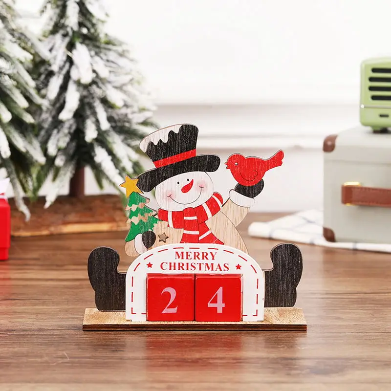 Деревянный Санта-Клаус со снеговиками, с северными оленями, узор с окрашенными блоками, Праздничный Орнамент для украшения дома, Рождественский календарь обратного отсчета - Цвет: SN