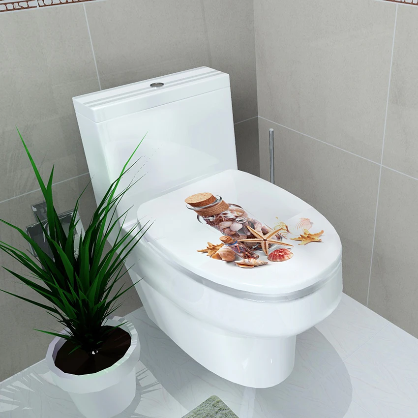 Bathroom Toilet Seat Cover Decals Sticker Vinyl Toilet Lid Decals Wall Decorative Sticker Decals, Mulit-pattern, 32cmx39cm