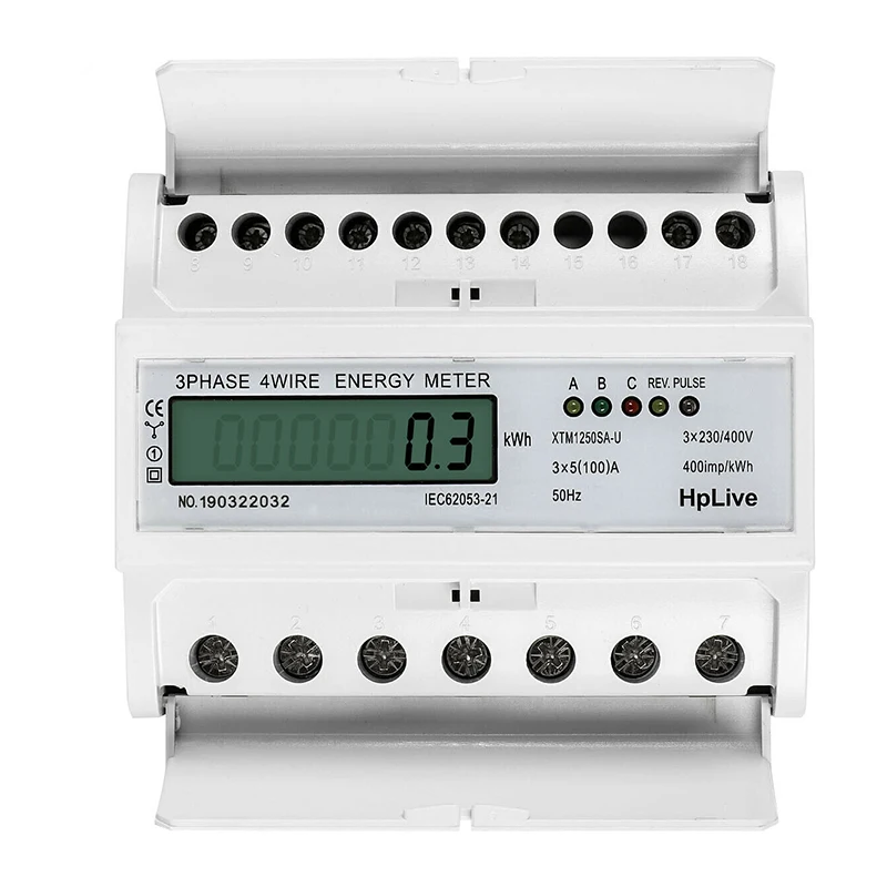 3 Phase 4 Wire Electric LCD Digital Energy Meter For DIN Rail Power Meter Watt Power Consumption Wattmeter 100*120*65mm