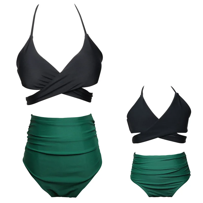 

2020 New Mother And Daughter High Waist Swimsuit Mommy And Me Swimwear Bikini Family Matching Clothes Outfits Mom Baby Clothing