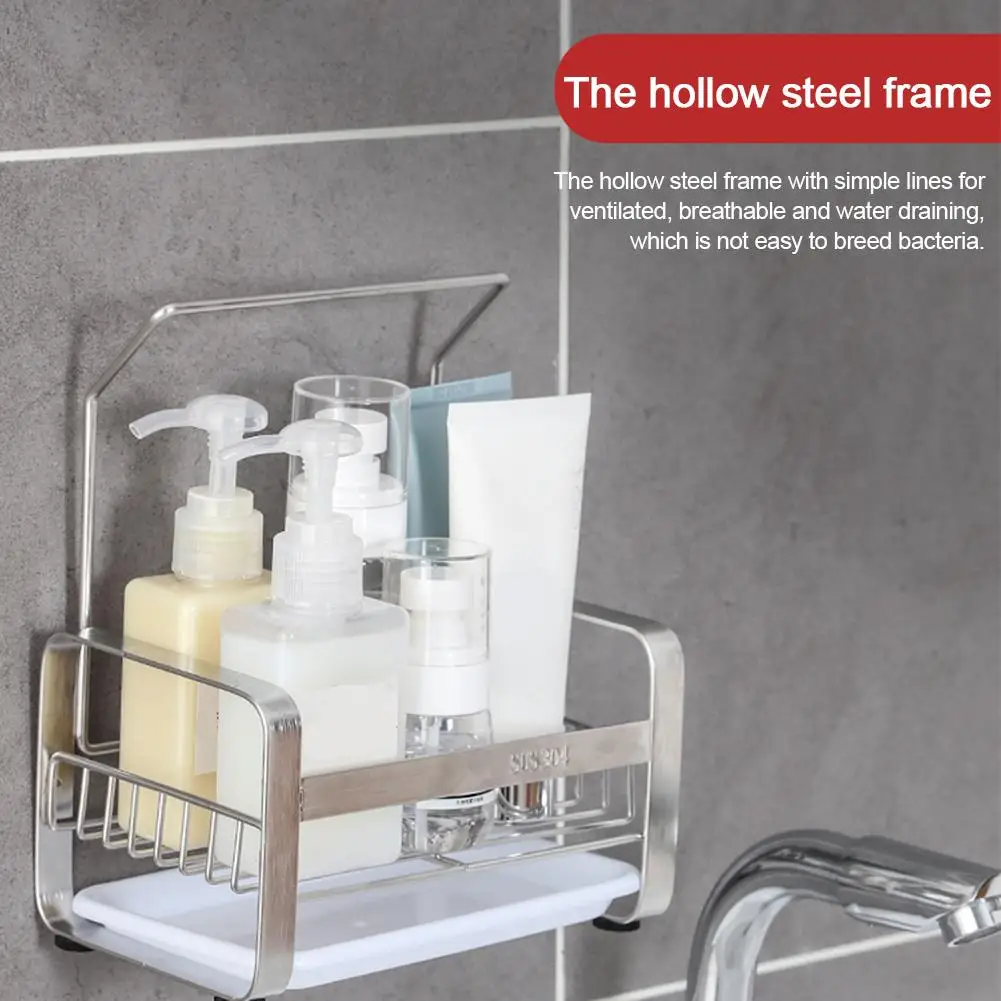 Stainless Steel Sink Organizer Anti-slip Dish Storage Holder Cloth Hanger Rack With Large Capacity Kitchen Storage