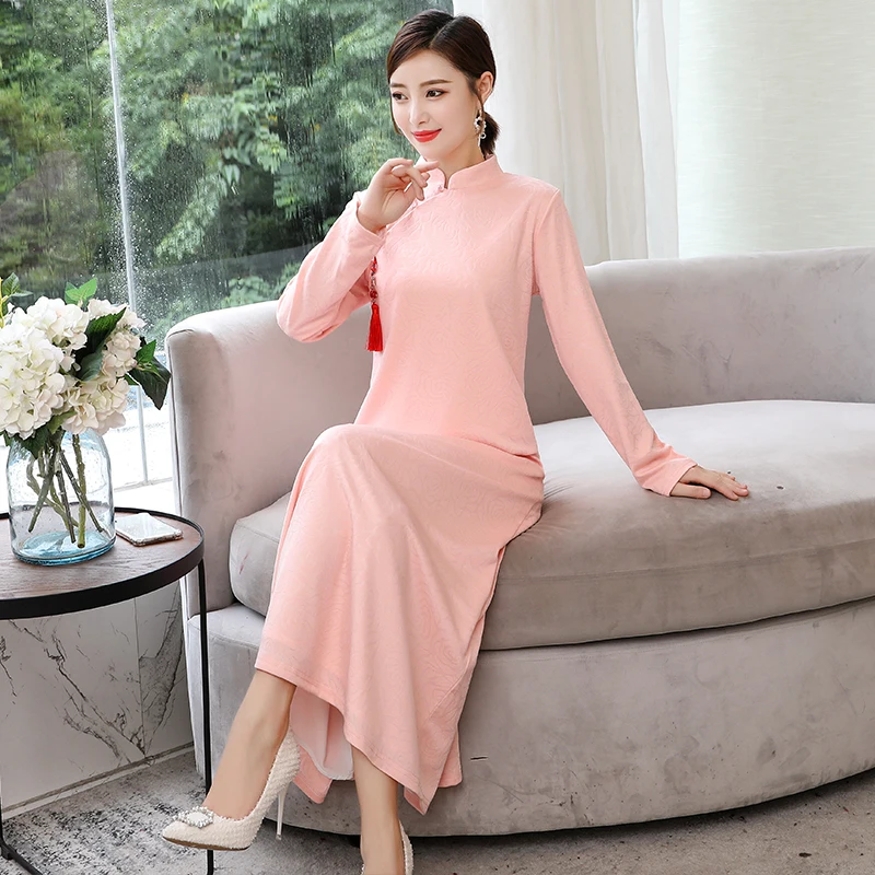 aodai платье в китайском стиле женское улучшенное платье Чонсам длинная Ципао традиционное женское элегантное платье с цветочным принтом - Цвет: color1