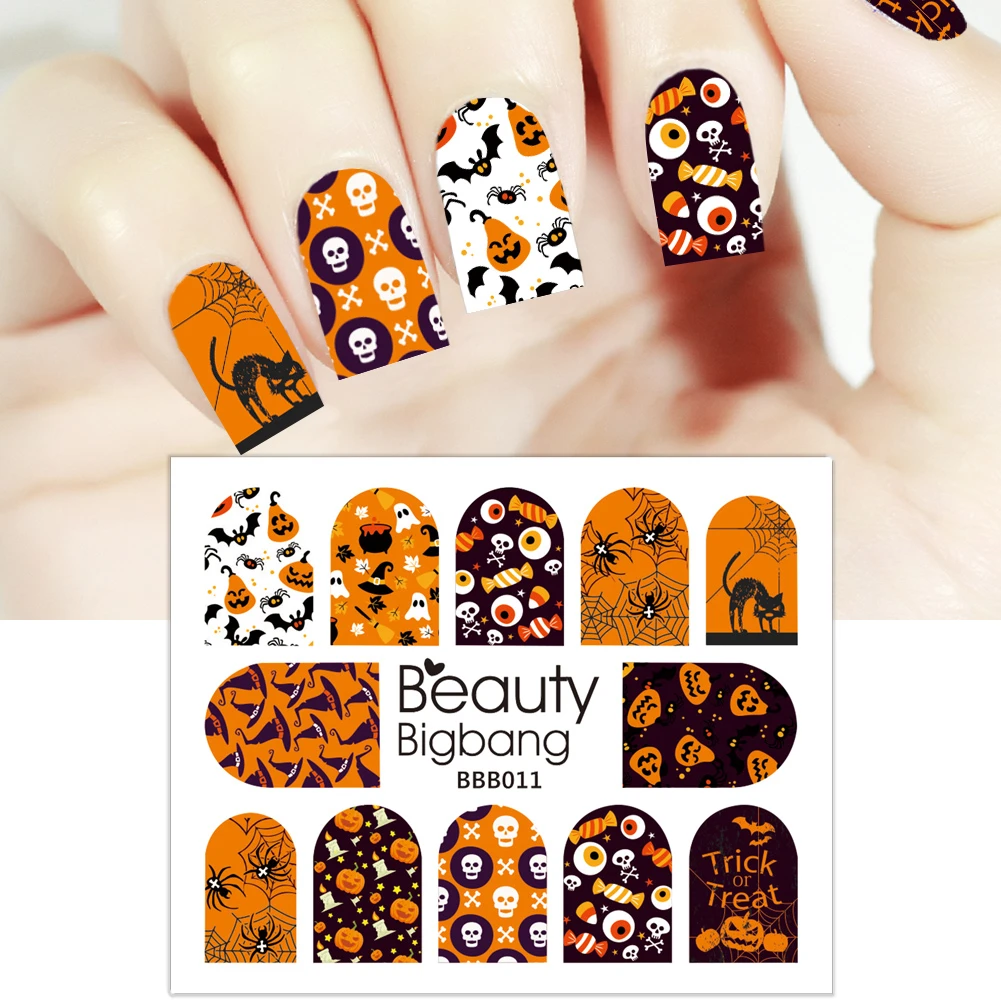 

Skull BeautyBigBang Halloween Flower Pumpkin Wizard Manicure Series Water Decals Manicure Stickers Charm Nail Art Decorations