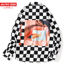 Aelfric Eden Клетчатая Мужская рубашка с принтом глаз Осенняя Harajuku хип хоп топы Модные Повседневные хлопковые мужские Верхняя одежда с длинными рукавами уличная