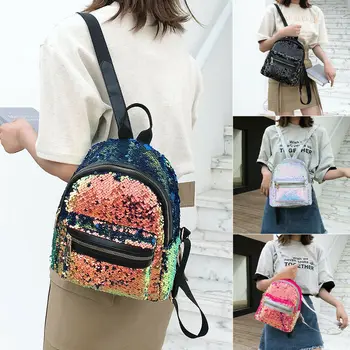 

New Teenage Bling Glitter Sequins Backpack Girls Rucksack Students School Bag Female Shiny Mini Backpacks