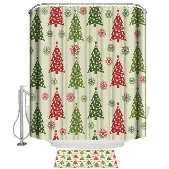

Wave Dot Christmas Tree Snowflake Pattern Shower Curtain Set Waterproof Fabric
