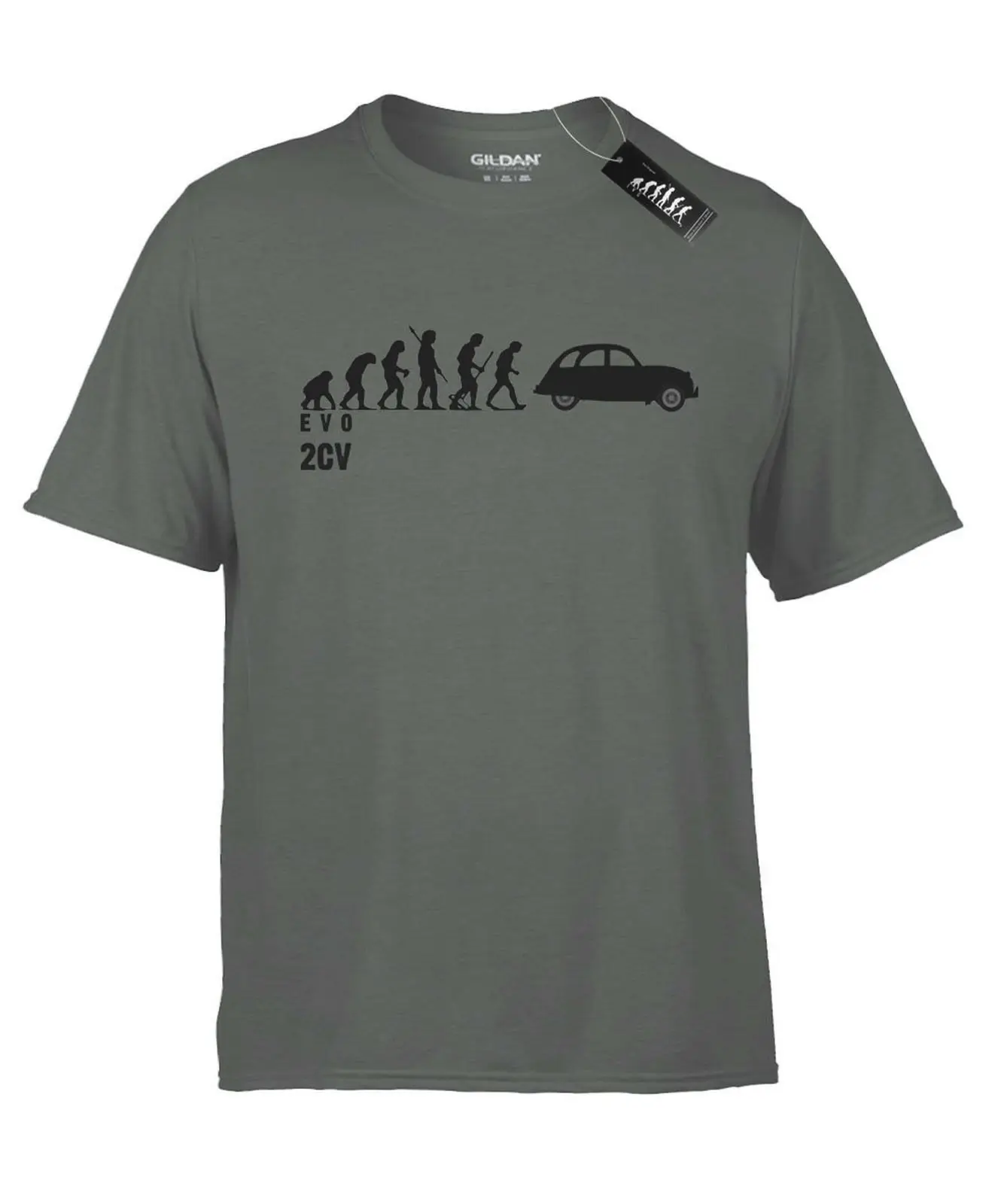 

2Cv Mans Evolution T-Shirt Ape To 2Cv - Mens Charcoal Grey.