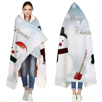 

Merry Christams Snowman Portable Wearable Fluffy Custom Hooded Blanket Fleece Hooded Throw WrapBed Blanket